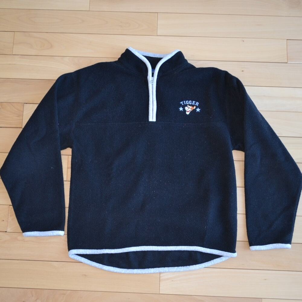 Vintage 90s Disney Pooh Tigger Quarter Zip Fleece Size Small Black